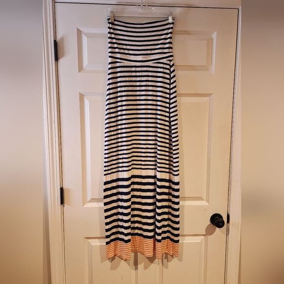 Old Navy stretchy blue and white striped strapless maxi dress M - Picture 1 of 4